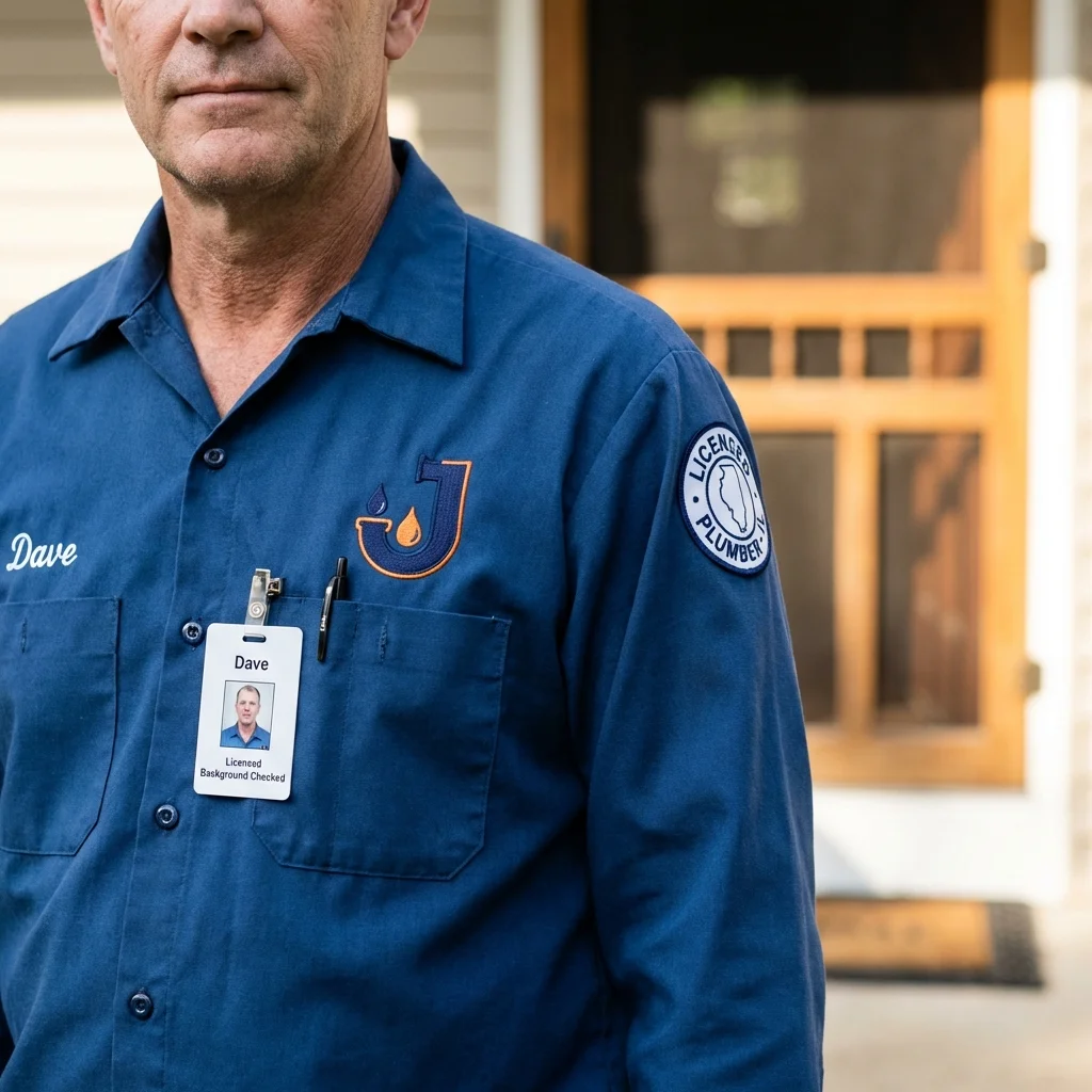 Licensed plumber showing ID badge in Blairsville, GA