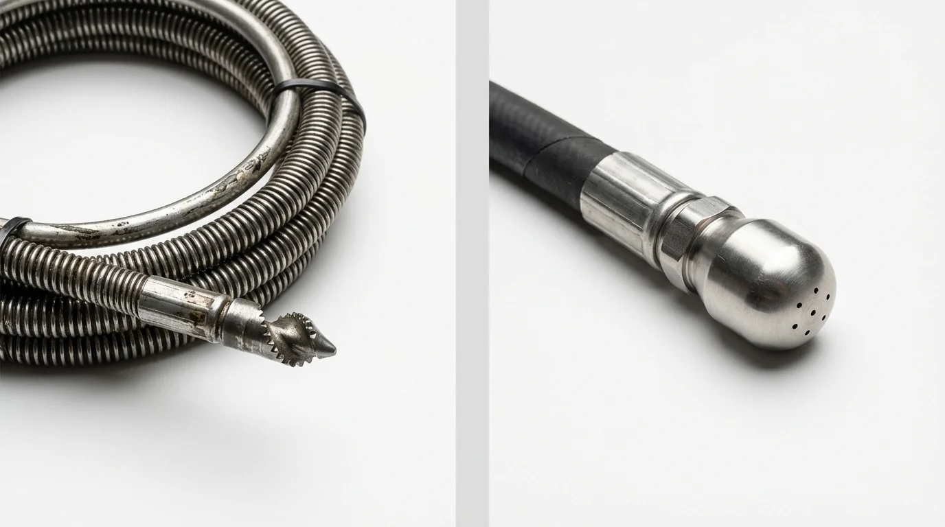 Drain snake cable and hydro jetting nozzle used for drain cleaning in Blairsville, GA